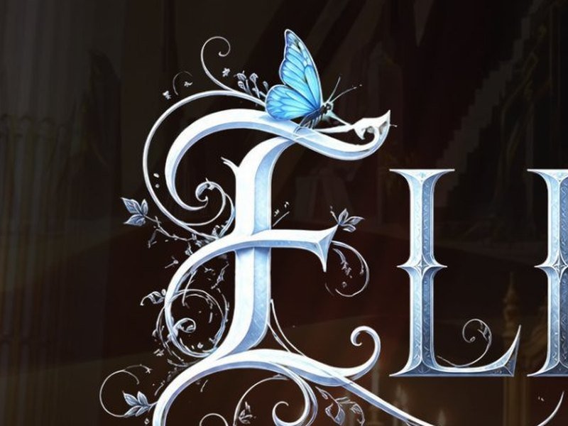 Detalle de la portada de Elena: la mariposa azul sobre la letra E.